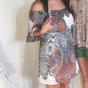 Flowy Bubble Sleeve Boho off-the-shoulder Dress